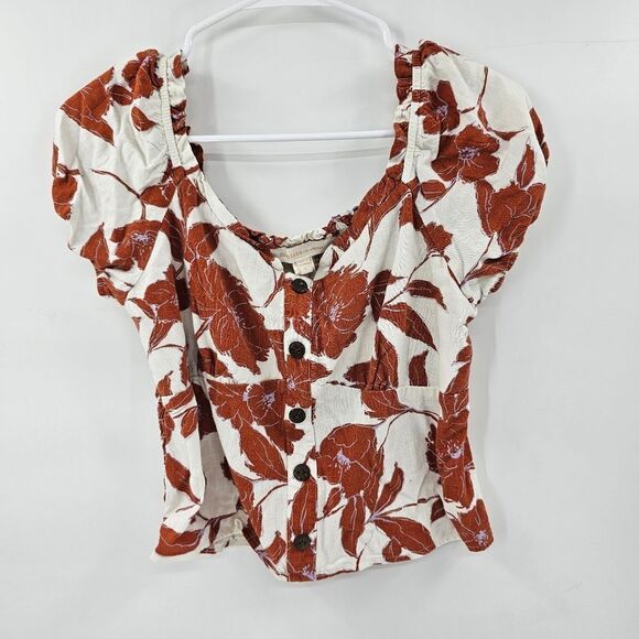 Monteau los angeles large crop top tshirt floral burnt orange rust - Picture 1 of 3